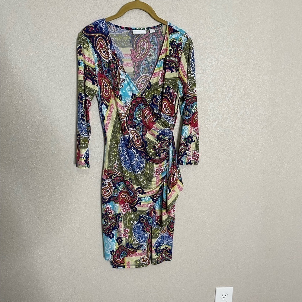 New York & Company Colorful Paisley Ruched Side Dress XS - Picture 5 of 6